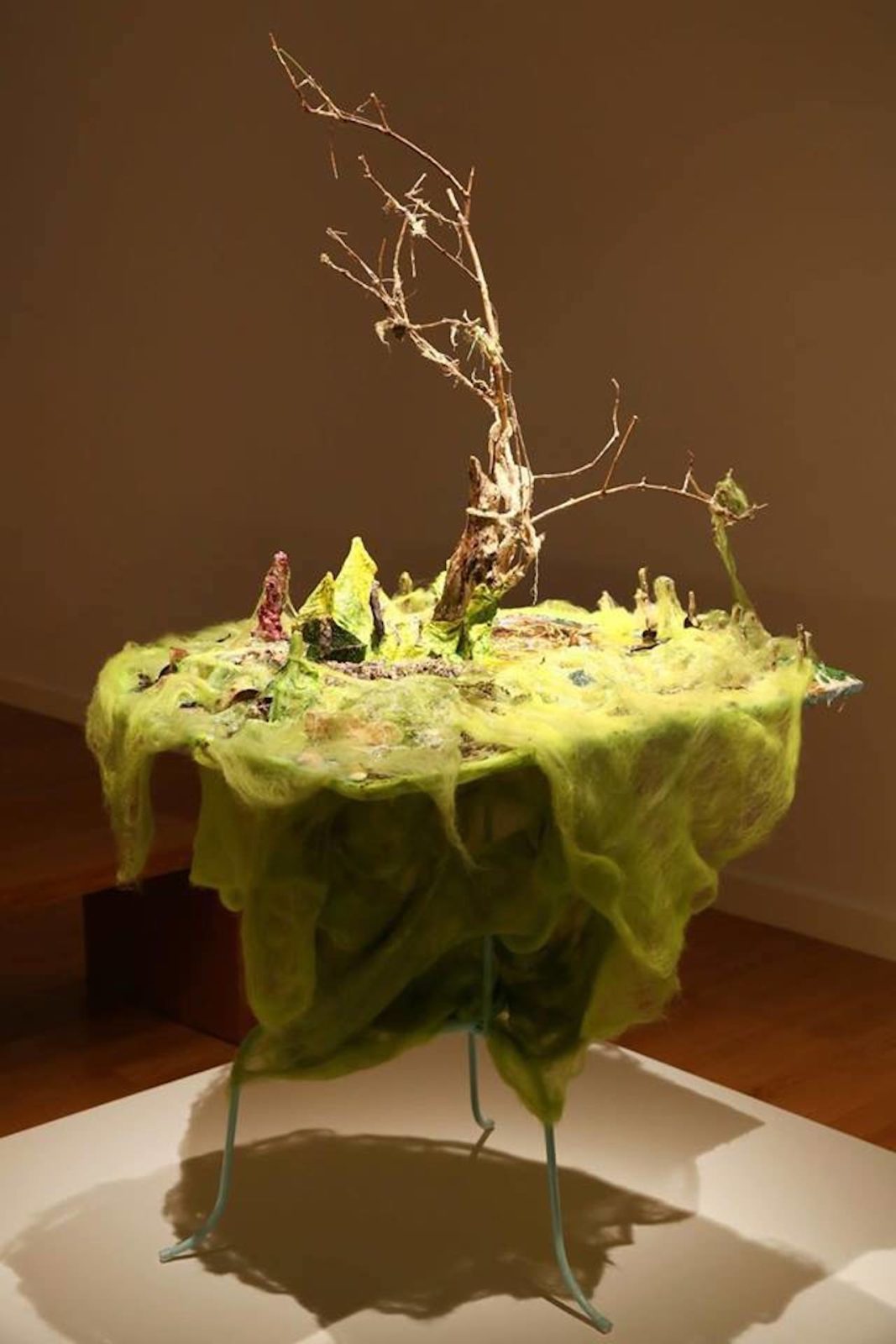 Zahidah_Mangroves from the Water 3D_mangrove tree, wood, dead crab, shells, felt, plaster, leaves, round metal, table wire, 2015.